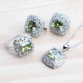Olive Zircon 925 Silver Bridal Jewelry Sets Bracelets Rings Costume Jewelry Earrings Pendant Necklace For Women Wedding Set - Xprespick